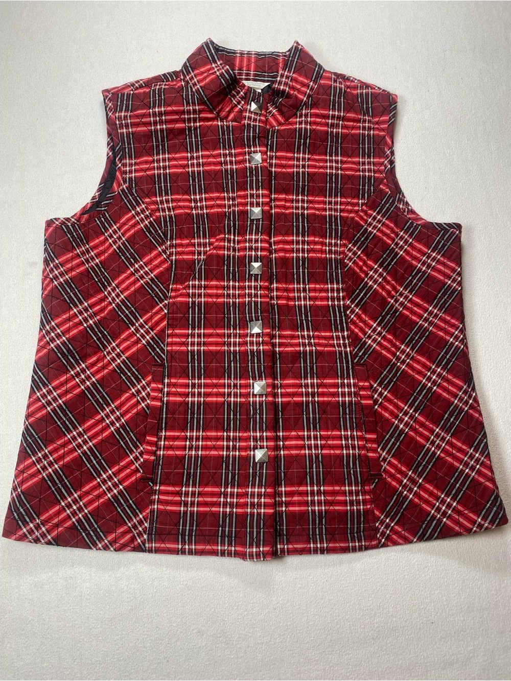 Christopher & Banks Red Plaid Quilted Vest size XL